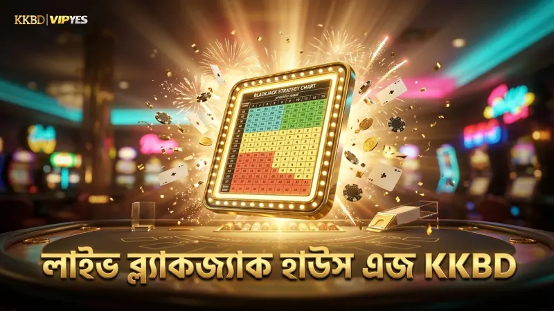 লাইভ ব্ল্যাকজ্যাক গেমের হাউস এজ ও স্ট্র্যাটেজি চার্ট দেখানো হয়েছে